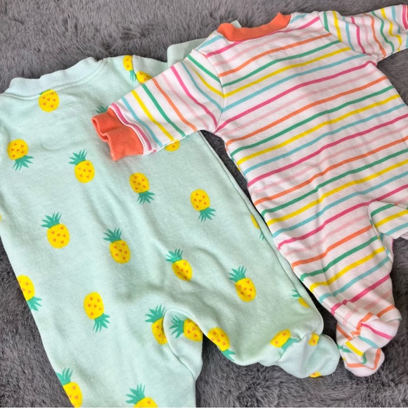 2 NWOT Preemie Amazon Essentials Sleepers - stripes and pineapple 🍍 - Picture 3 of 7